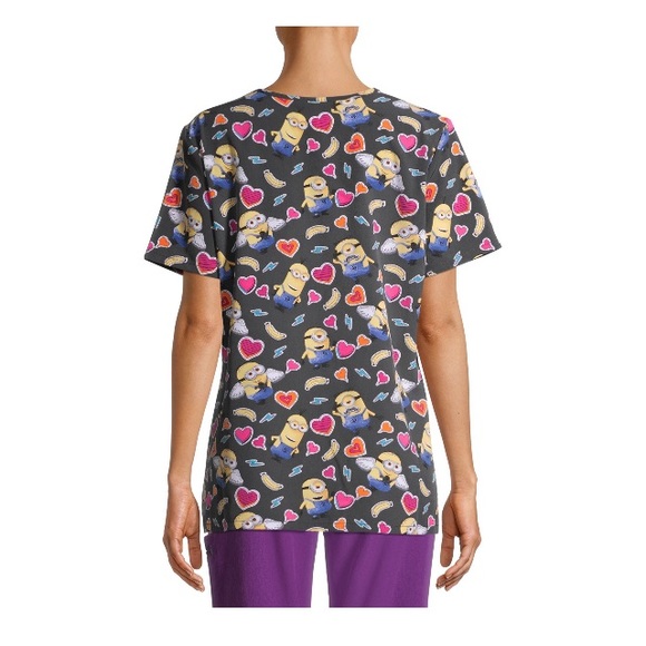 NWT Minions "Love My Minions" Women's Scrub Top - Picture 2 of 4